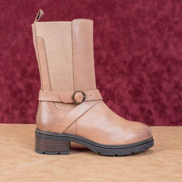 Softwalk Women Neenah Brown Leather Moto Biker Buckle Mid Calf Boots sz 8 - Picture 3 of 8